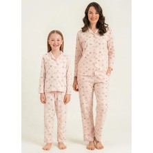 Queen Kids RP3903  Kız Çocuk Kalpli Gömlek Pijama Takımı Pembe