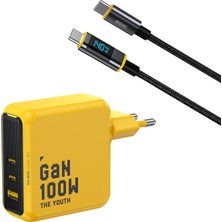 Aohi Youth 3 Portlu 100W Şarj Adaptörü, LED Ekranlı 140W Hızlı Şarj Kablosu Seti