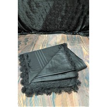 Bezos Masa Örtüsü, Dantelli Tek Masa Örtüsü, Oyalı Masa Örtüsü 160X220CM, Çizgili Masa Örtüsü Tek - Siyah