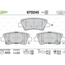 Valeo 670245 Arka Fren Balatası Hyundai Accent Blue 11> Elantra 11> I40 11> I30 11> Optima 11 15 Rio