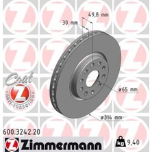 Zimmermann 600.3242.20 Fren Diski Ön 314 30 27 mm . Hava Kanallı Kaplamalı. Yüksek Karbon Alaşımlı C