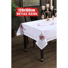 Bezos Dijital Baskılı Kanaviçe Tek Masa Örtüsü 120X160CM Beyaz