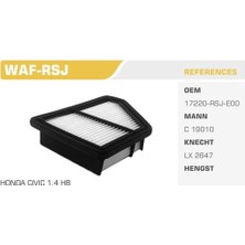 Winkel Waf-Rsj Hava Filtresi Civic Vııı Hb 08> 1.4 Koli 20 Ad. 17220-RSJ-E00