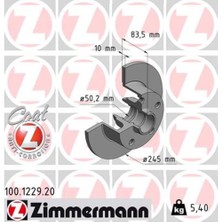 Zimmermann 100.1229.20 Fren Diski Arka A4 1994 2001 986478759 DF2771 92072103