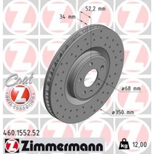 Zimmermann 460.1552.52 Fren Diski Ön 350 34 32 mm . Kaplamalı. Yüksek Karbon Alaşımlı Delıklı 098647