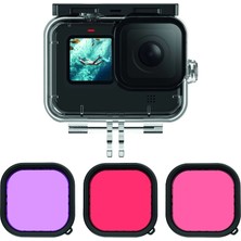 Telesin Gopro HERO13/12/11/10/9 Uyumlu Su Geçirmez Kılıf + Red, Purple, Magenta Filtre