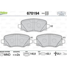 Valeo 670194 Fren Balatası Ön 50014 Renegade 14> 77367282