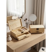 GOLDENWOODEN Doğal Ahşap Takı Kutusu Ahşap Saklama Kutusu(Ceviz AGACI)(BOY:30CM EN:17CM YÜK:15CM)