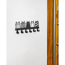 Kedi Figürlü Metal Anahtar Askılığı, Duvar Tipi Anahtar Organizer | 30X13 cm Siyah KAF1371 | Enova Art