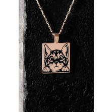 Takıdepo Sevimli Kedi Model Siyah Mineli Gümüş Kolye