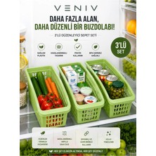 Veniv 3’lü Buzdolabı Düzenleyici Sepet Seti – Havalandırmalı Çok Amaçlı Mutfak Organizeri