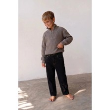 Poala Kids Unisex Çocuk Selanik Yarım Fermuarlı Gri Sweat
