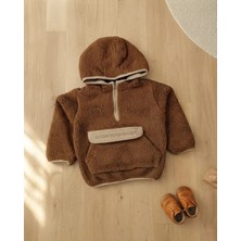 Reycan Açık Kahverengi – Kız Çocuk Kahverengi Peluş Sweatshirt Kapüşonlu Kışlık Rahat Model
