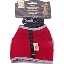 Cotton Soft Havalı Dokuma Kedi Göğüs ve Gezdirme Tasması Large Kırmızı 1,5x-30-40 cm