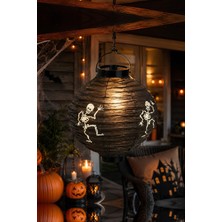 Halloween 20 cm LED Işıklı Iskelet Desenli Siyah Renk Kağıt Japon Feneri