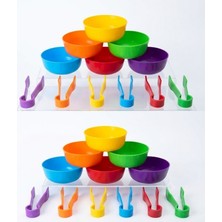 Zep Toys Eğitici Montessori Aktarma Seti 24 Parça 3 - 6 Yaş İçin Renkli Kase ve Cımbız Seti 12+12(24 Parça)