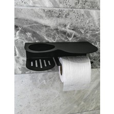 Raflı Oda Kokulu Tuvalet Kağıtlığı Siyah Metal | Wc Kağıt Askılığı ve Organizer | 24X6 cm Siyah KAF1365 | Enova Art