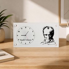 Hediye Vakti Atatürk Silüetli ve Imzalı Kişiye Özel Cam Masa Saati
