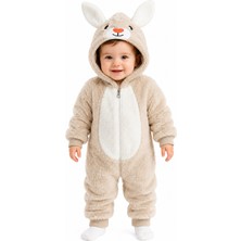 Chicsy Baby Tatlı Tavşan Desenli Welsoft Bebek Tulumu Kapüşonlu Peluş Fermuarlı Kışlık Unisex Bebek Tulumu