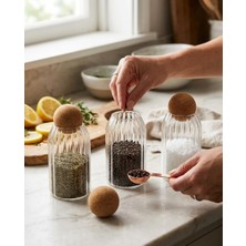 Leylart 3lü Top Mantar Kapaklı Çizgili Desen Kavanoz (700ML)