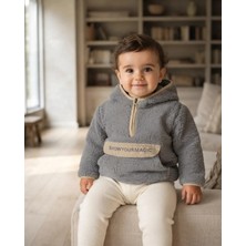 Reycan Kız Çocuk Füme Peluş Sweatshirt Kapüşonlu Yarım Fermuarlı Show Your Magic