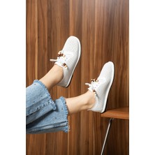 Duxal Shoes Paloma Hakiki Deri Boncuk Detaylı Delikli Kadın Oxford Ayakkabı Günlük Casual Ayakkabı Babet