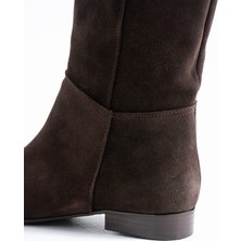 Duxal Shoes May Kadın Acıkahve Hakiki Deri Süet Fermuarsız Diz Altı Çizme