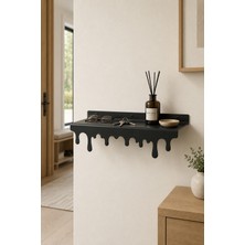 Artun Metal Damla Form Siyah Metal Duvar Rafı,dekoratif Duvara Monte Raf,salon Antre Banyo Rafı 50 cm