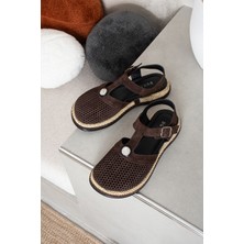 Duxal Shoes Betty Kadın Hakiki Deri Dantel Detaylı Taş Tokalı Sandalet Babet