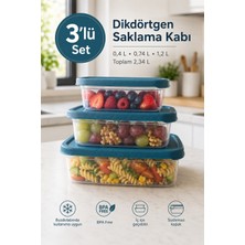Calvera 3’lü Dikdörtgen Saklama Kabı Seti 2,34 L – Bpa Free Sızdırmaz Kapaklı Buzdolabı Saklama Kabı- Mavi