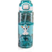 Hello Unicorn Motifli Pipetli Çocuk Matarası - 800 ml Kilitli Kapaklı Askılı Suluk