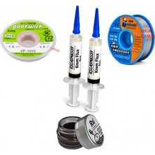 Smnr Elektronik Lehimleme Seti 0,8 mm 40 G Lehim Teli 2’li Flux Havya Ucu Temizleyici CP-1515 Lehim Sökme Fitili Seti TK13