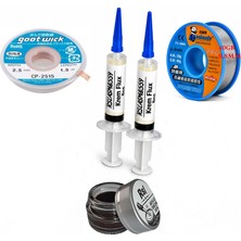 Smnr Elektronik Lehimleme Seti 0,8 mm 40 G Lehim Teli 2’li Flux Havya Ucu Temizleyici CP-2515 Lehim Sökme Fitili Seti TK08
