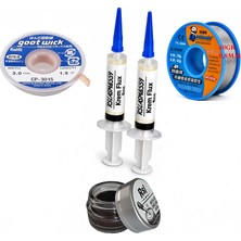 Smnr Elektronik Lehimleme Seti 0,8 mm 40 G Lehim Teli 2’li Flux Havya Ucu Temizleyici CP-3015 Lehim Sökme Fitili Seti TK16