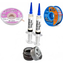 Smnr Elektronik Lehimleme Seti 0,8 mm 40 G Lehim Teli 2’li Flux Havya Ucu Temizleyici CP-2015 Lehim Sökme Fitili Seti TK23