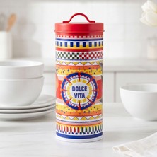 Baci Milano Dolce Vita Çark Desenli Paslanmaz Çelik Vakumlu Uzun Silindir Spaghetti Saklama Kutusu Ø 11 Cm, H 29 cm