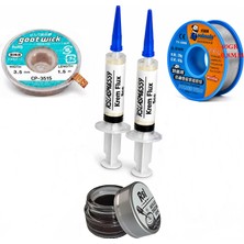Smnr Elektronik Lehimleme Seti 0,8 mm 40 G Lehim Teli 2’li Flux Havya Ucu Temizleyici CP-3515 Lehim Sökme Fitili Seti TK02