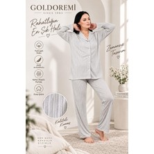 Gd Goldoremi 3111 Kadın Premium Gömlek Yaka Önden Düğmeli Uzun Kollu Pijama Takımı
