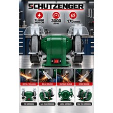 SCHUTZENGER 175MM Taş  Bıçak Bileme Zımpara Makinesi Balta Bıçak Demir Bileme Taş Motor YEŞİL-012
