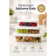 Calvera 3’lü Dikdörtgen Saklama Kabı Seti 2,34 L – Bpa Free Sızdırmaz Kapaklı Buzdolabı Saklama Kabı- Beyaz