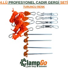 ClampGo 4 Lü Profesyonel Çadır Gergi Seti / 4 Ad. Kazık 8mm + 4 Ad Çadır Gergi Aparatı Makaralı Ipli + 4 Ad Gergi Yayı / Özel Çantalı