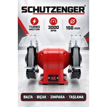 SCHUTZENGER Bıçak Bileme Zımpara Makinesi 150MM Balta Bıçak Demir Bileme Taş Motor Kırmızı-51