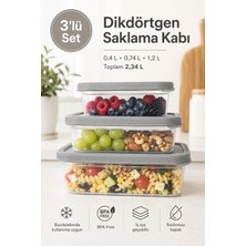 Calvera 3’lü Dikdörtgen Saklama Kabı Seti 2,34 L – Bpa Free Sızdırmaz Kapaklı Buzdolabı Saklama Kabı- Gri