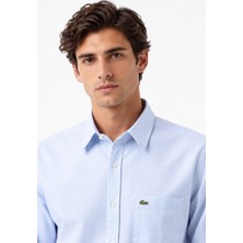 Lacoste Men's Regular Fit Shirt Organik Pamuk Çizgili Erkek Gömlek Açık Mavi