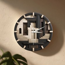 🕒 Modern Mimari Duvar Saati ✨ Sessiz Mekanizma 🎨 Camsız Mdf Dekoratif Salon ve Oturma Odası Saati 33CM