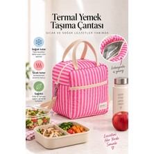 Bahels Çizgili Pembe Termal Çanta Yemek Taşıma Beslenme Çantası Isı Yalıtımlı Askılı Çanta