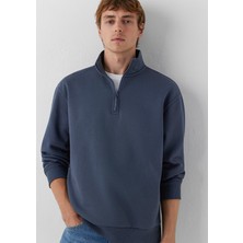 Yarım Fermuarlı Sweatshırt Ombre Mavi