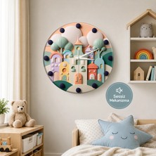 🕒 Masal Şehri⭐ Sessiz Çocuk Duvar Saati 🎈 Mdf Dekoratif Çocuk Odası Saati 33CM