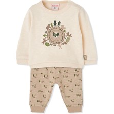 Boboli Hayvan Desenli Alt Üst Set 6 Ay-18 Ay Ekru