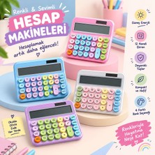 Pastel Renkli Sevimli Hesap Makinesi - 12 Haneli, Güneş Enerjili ve Retro Yuvarlak Tuşlu (4 Renk Seçeneği)